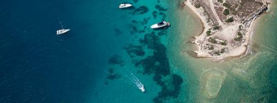 aerial aegean bay coast with boats and no people